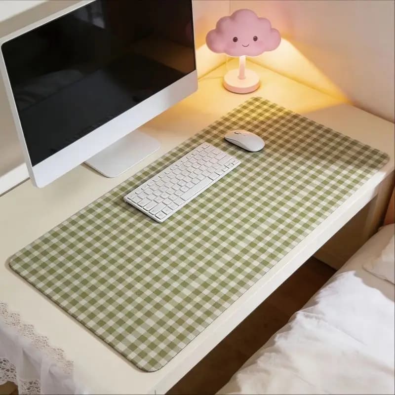 Tappetino per mouse con design a quadretti verde oliva per ufficio, tappetino per tastiera da gioco, tappetino da scrivania antiscivolo in stile semplice, accessorio da scrivania per casa e lavoro