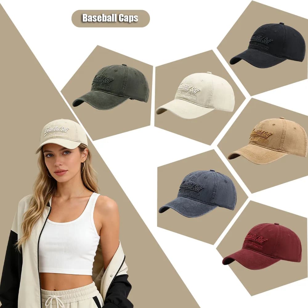 New Design Washed Cotton Soft Top Baseball Cap Korean Style 3D Letter Embroidered Hat Simple Casual Outdoor Travel Sun Cap