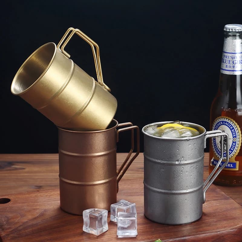 1PC retrò vecchio acciaio inossidabile caffè tazza d'acqua stile industriale botte di olio tazza campeggio esterno picnic birra tazza utensili per bere