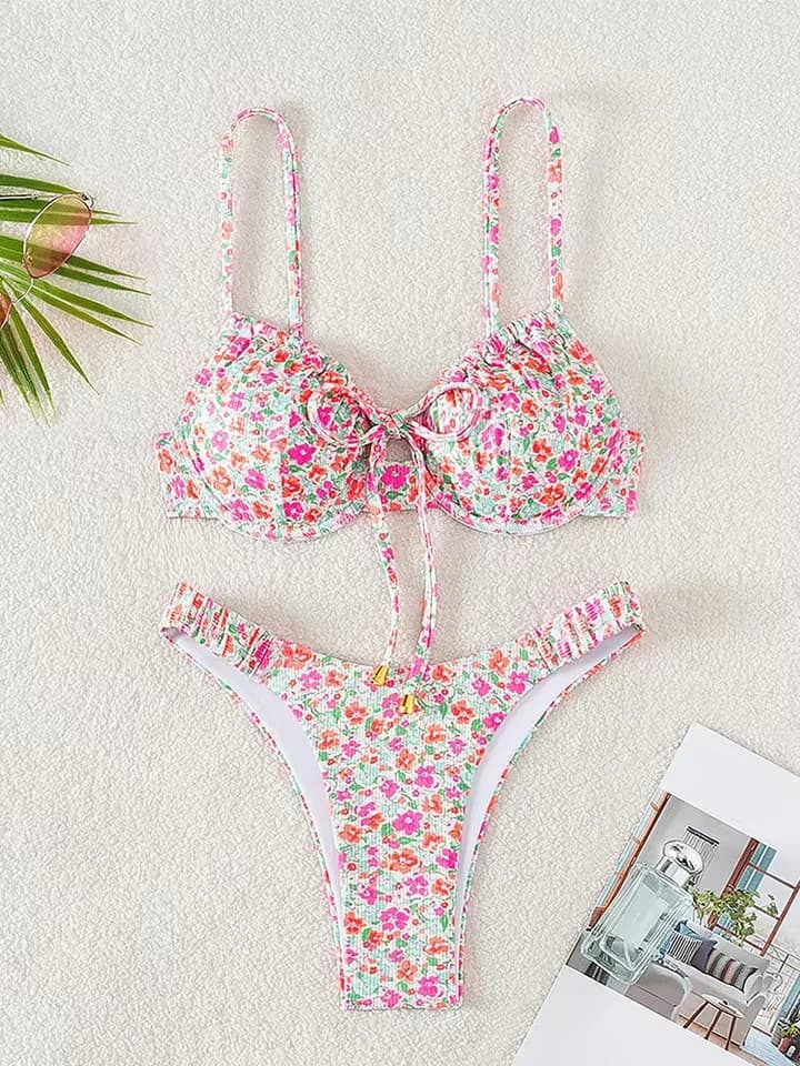 Vzvn Fashion Sexy Print Spaghetti Strap Bikini Women Split Swimsuit Beach Bikini 2026 New All Season Backless Bikini 2 Piece Set