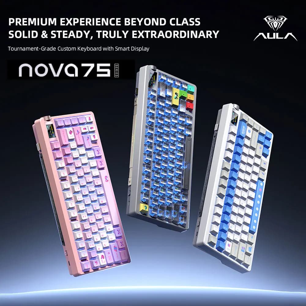New AULA NOVA75 75% Wireless Mechanical Keyboard Three Custom Hot Swap Modes with Smart Screen and Camera for Gaming, Office, PC, E-sport, Gift