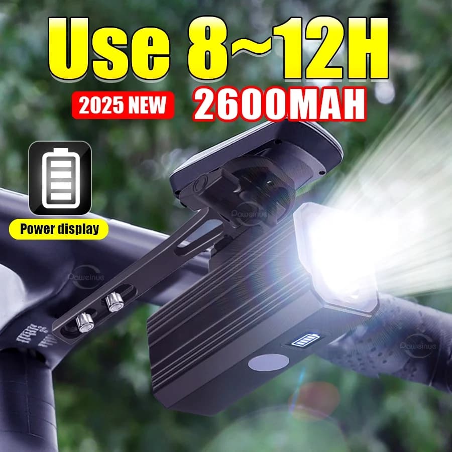 Utilizzare 8 ~ 12 ore Luce per bicicletta 2600mAh Luce anteriore per bici Torcia impermeabile Ricarica USB MTB Lampada per ciclismo su strada Accessori per luce per bicicletta