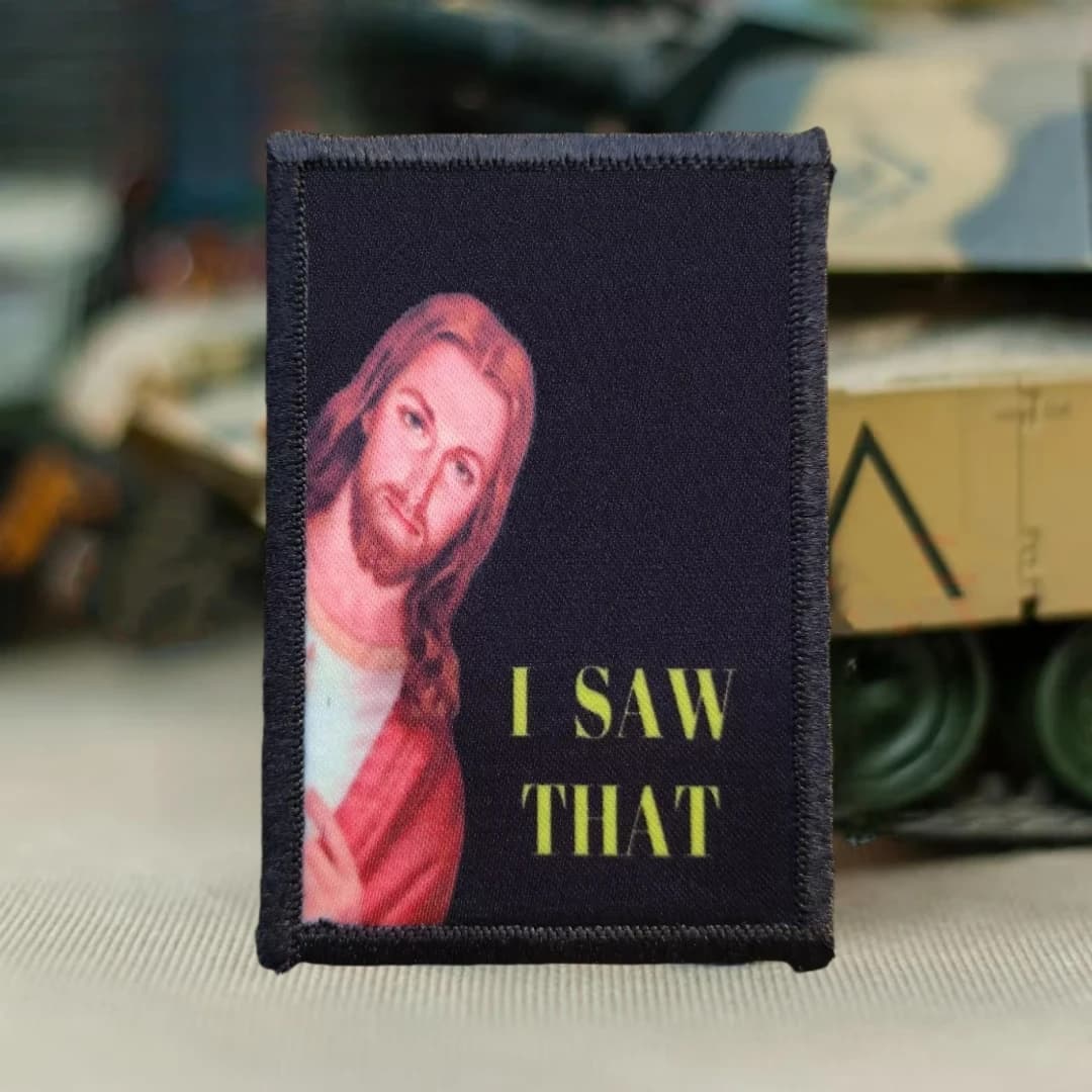 Patch Tattico con Scritta 'Jesus I Saw', Distintivo Morale Stampato con Velcro per Abbigliamento, Militari, Caschi, Zaini