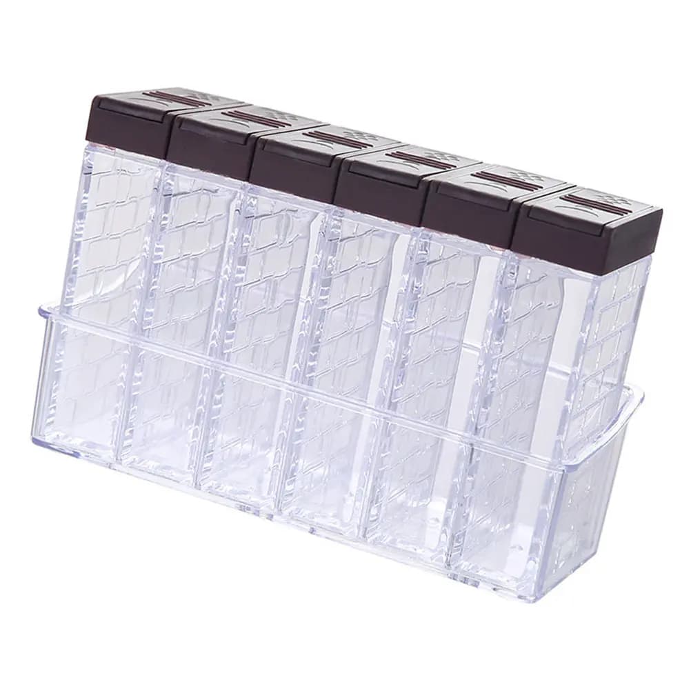 Set di Contenitori per Spezie Trasparenti a 6 Scomparti, in Materiale PP Ecologico e Inodore, con Coperchio Scorrevole Facile da Usare, Fori Piccoli e Grandi, per Cucina