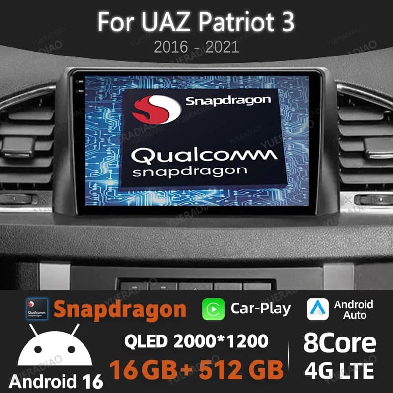 Android 15 Autoradio for UAZ Patriot 3 2016 2017 - 2021 Multimedia Stereo Video player Qualcomm 4G WIFI 2DIN BT GPS NAVI QLED