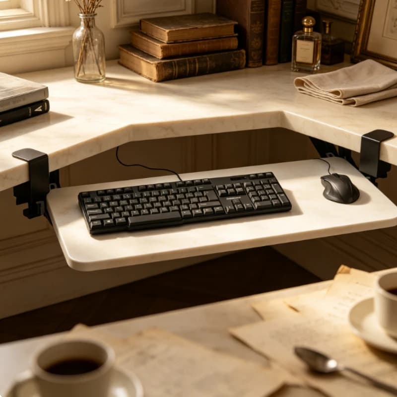 Under Desk Keyboard Tray, Clamp-On Sliding Drawer, Sturdy Adjustable Ergonomic Computer Desktop Organizer for Home & Office