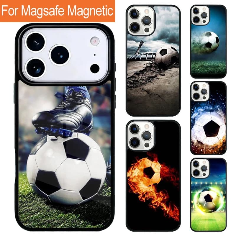 Custodia Magnetica Morbida a Forma di Pallone da Calcio per iPhone 17 Pro 16 15 13 12 11 Pro Max Air 14 Plus con Cover Magsafe
