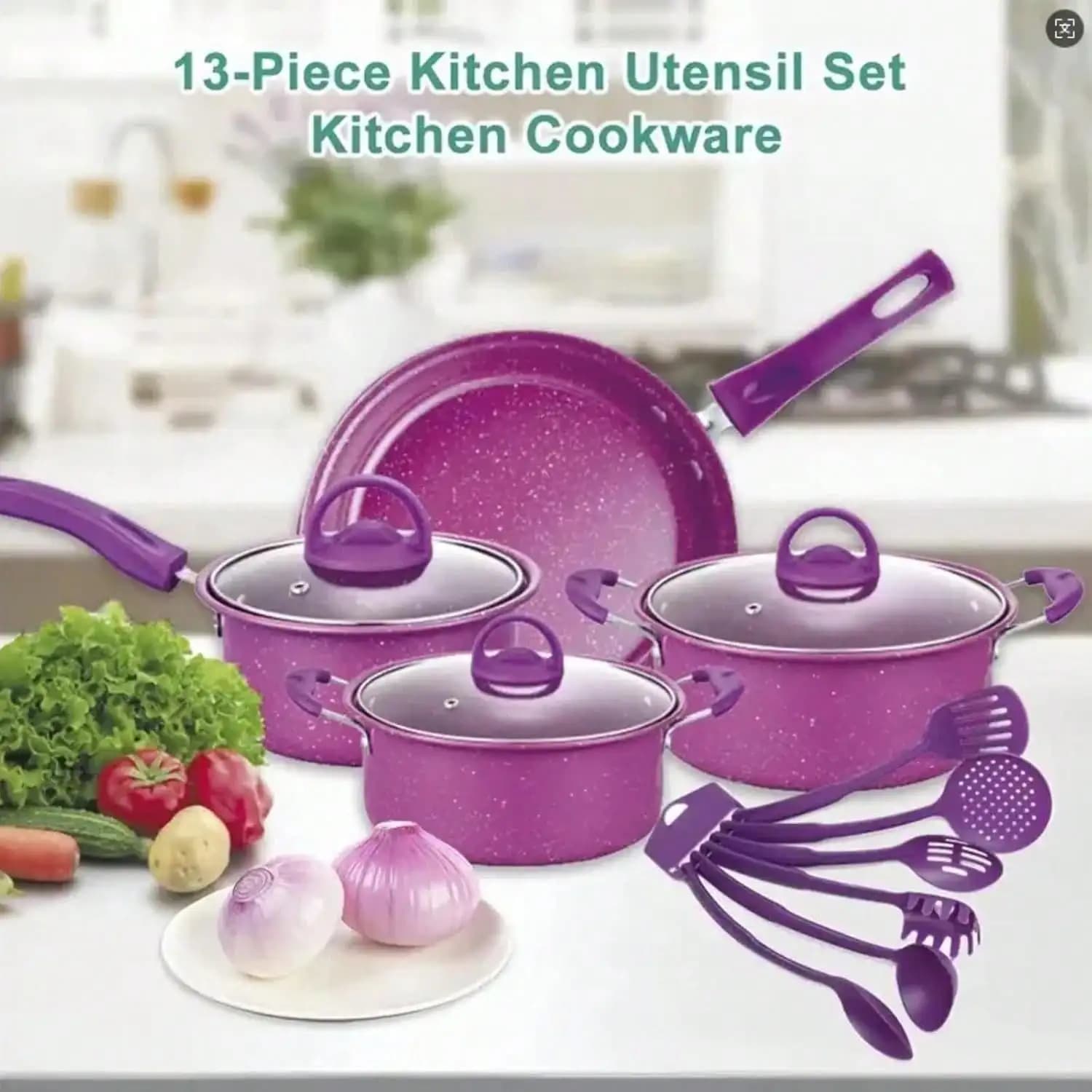 13-Piece Non Stick Cookware Set With Lids And Utensils, Deluxe Non-Stick Cookware Set Pots And Pans Kitchen Set,Pan Induction Cookware Set Premium Kitchen Outdoor Set Perfect For Home Cooking,Healthy Non Stick Kitchen Cooking Set, With Frying Pans Set