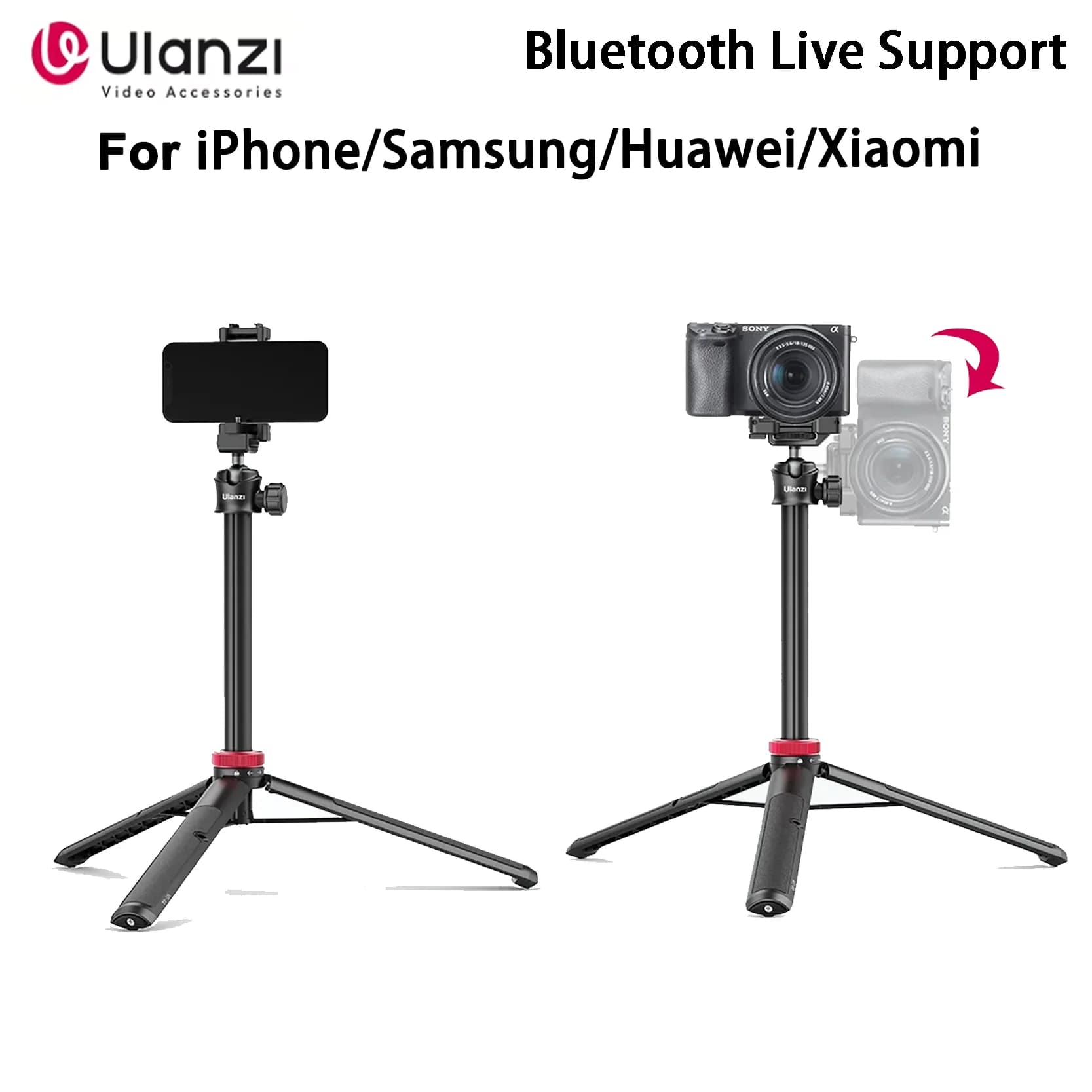 Treppiede per selfie stick esteso Ulanzi MT-44 da 1,46 m per telefoni e fotocamere Samsung iPhone Huawei Xiaomi