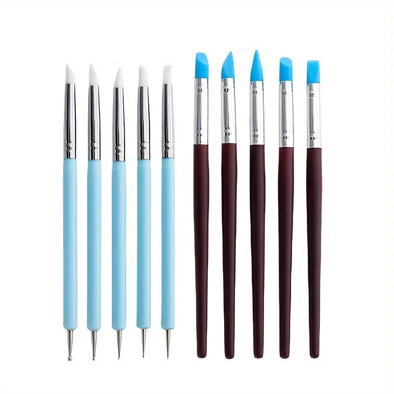 10 set di testine in silicone con manico in legno di metallo argilla polimerica modellazione penna per intaglio a mano fai da te