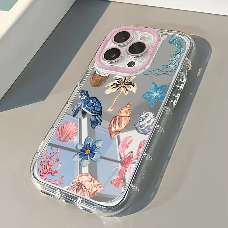 Cover for iPhone with Marine Elements and Turtles for iPhone 11 12 13 14 15 16 17 Pro Max 16E 17E 7 8 Plus XR XS Max, Poster Cover for Fashion Mirror