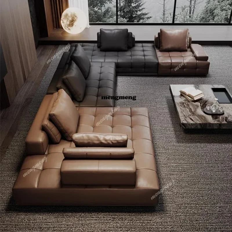 Divani di Lusso Italiani in Vera Pelle con Cuscini Confortevoli, Divani per Appartamenti, Soggiorno, Cinema, Arredamento per la Casa