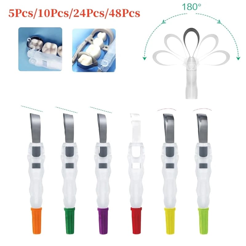 Fasce per matrice dentale Sistema di matrice sezionale preformato Tipo rotolo Fermo per fasce per matrice 180 ° Materiali per corone dentali regolabili