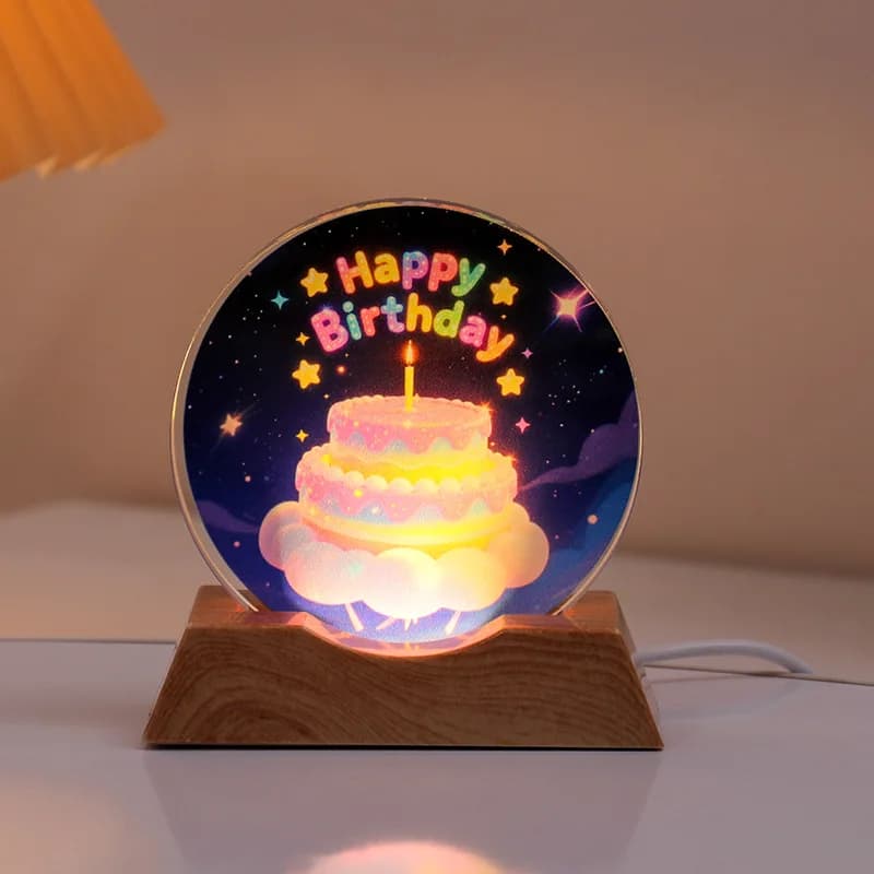 Colorful Circular Table Lamp with Astronaut and Planets, Night Light in Laser Engraved Crystal, Birthday Gift, Environmental Light, Home Decoration and Desk