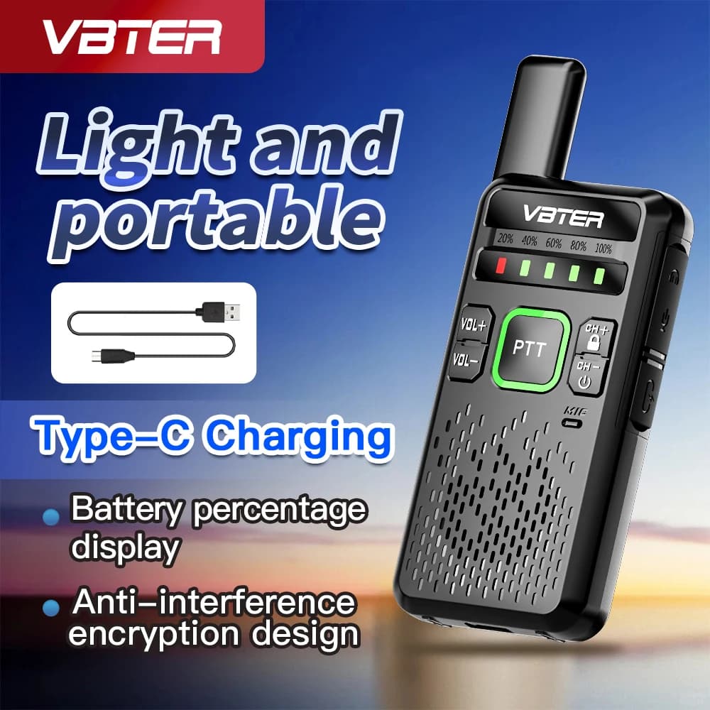 VBTER WBT-V1 oltre versione Walkie-Talkie 4050mAh Radio bidirezionale analogica portatile con mini radio ad alta potenza per hotel 3-5 km