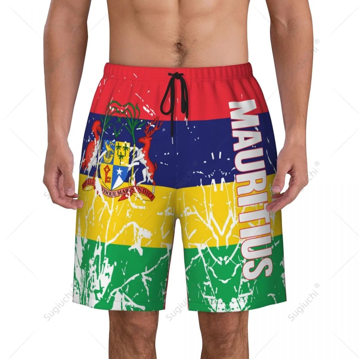 Pantaloni da spiaggia con bandiera Mauritius da uomo Pantaloncini da surf Surf Ragazzi Calcio Ciclismo Costumi da bagno Corsa in poliestere