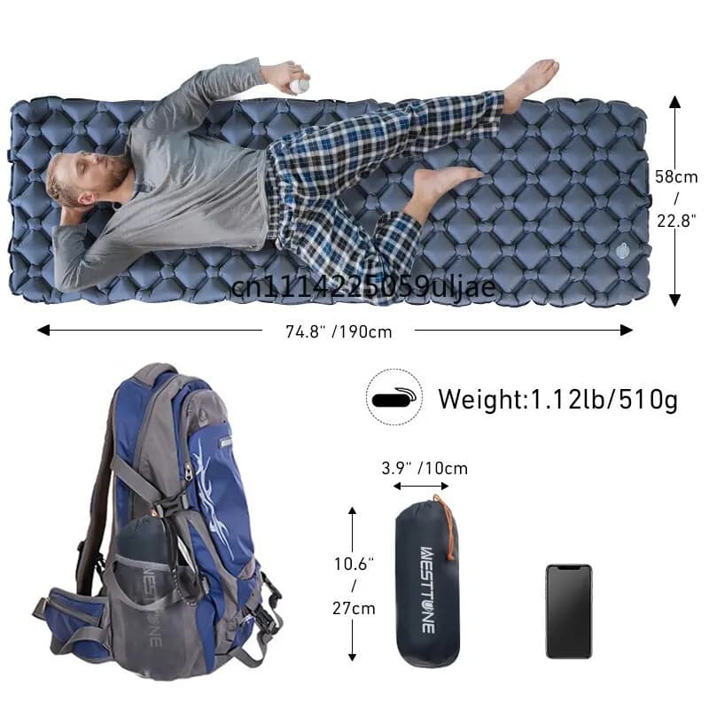 WESTTUNE Camping Sleeping Pad Ultralight Inflatable Mattress Portable Outdoor Air Cushion Sleeping Mat for Travel Hiking