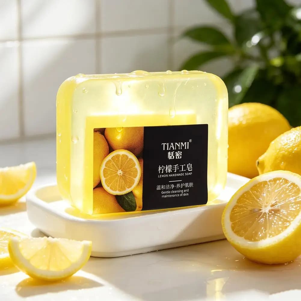 Sapone all'Olio Essenziale di Limone Fatto a Mano, Delicato per la Pulizia della Pelle, Idratante, Levigante, Purificante, Sapone per Viso e Corpo al Limone 70g