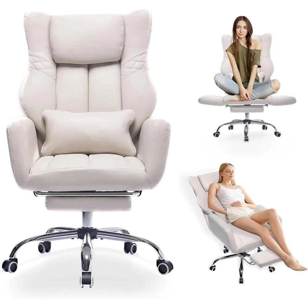 Sedia Girevole Ergonomica con Schienale Alto e Poggiapiedi, Reclinabile a 155° ° Sedia da scrivania per ufficio domestico, beige