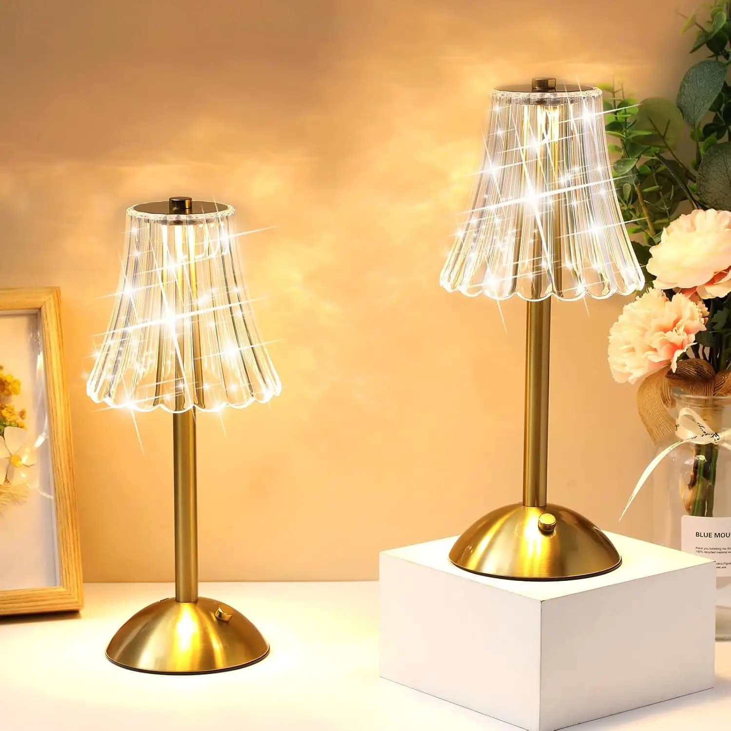 8 Pcs Cordless Table Lamp Rechargeable Touch LED Small Gold Portable Battery Operated USB-c Desk Lamp 3 Color Dimmable(Gold,Rose Style)