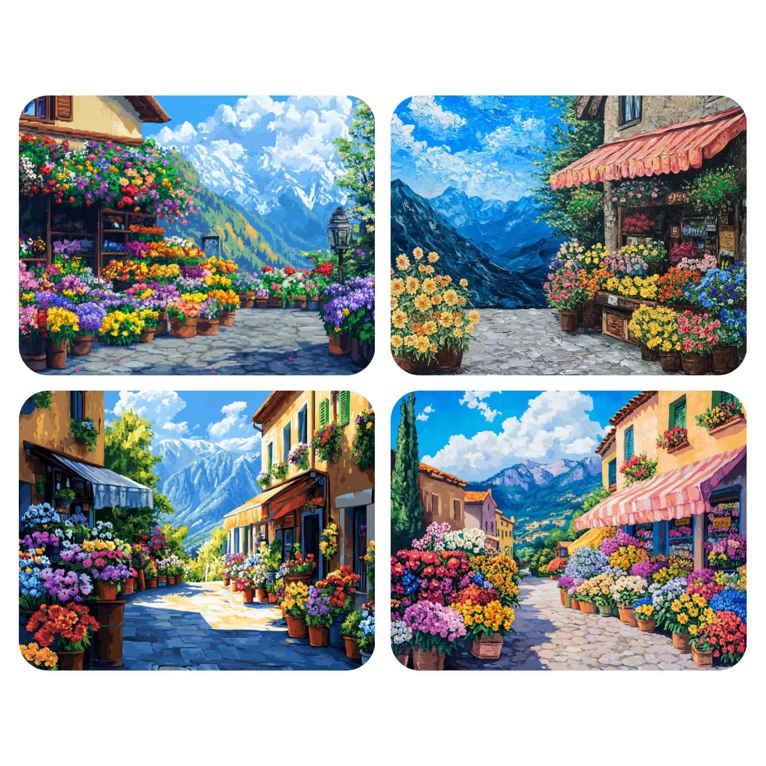 Hand Paint Flower shop at the foot of the mountain Painting By Numbers Kit DIY Acrylic Artwork Canvas Art Gift Home