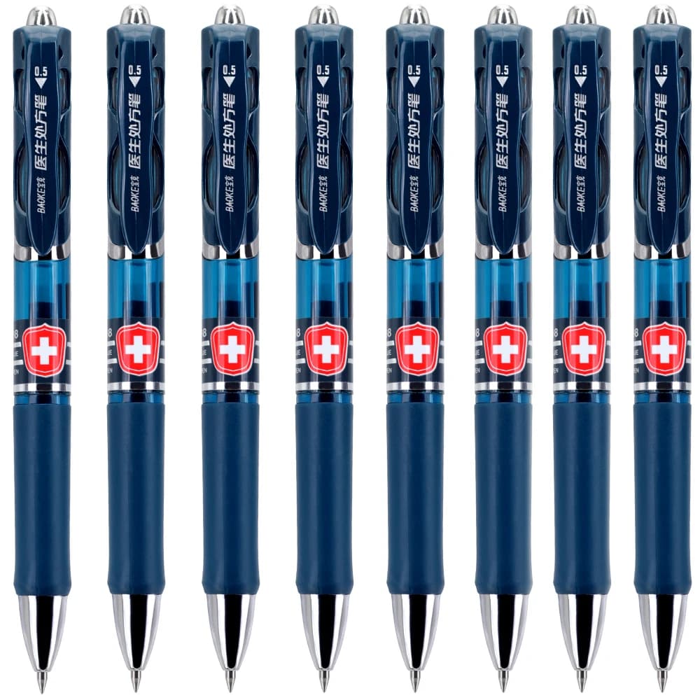 Set da 8 penne gel per prescrizioni mediche da 0,5 mm, blu scuro, estensibili, impugnatura morbida antiscivolo, per cancelleria da ufficio quotidiana