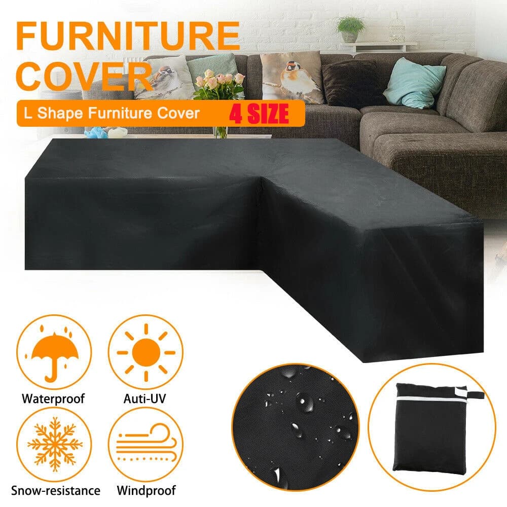 L Shape Furniture Waterproof Cover Outdoor Garden Patio Rattan Sofa Dustproof V Shaped Mold Resistant Cover black，10 sizes.