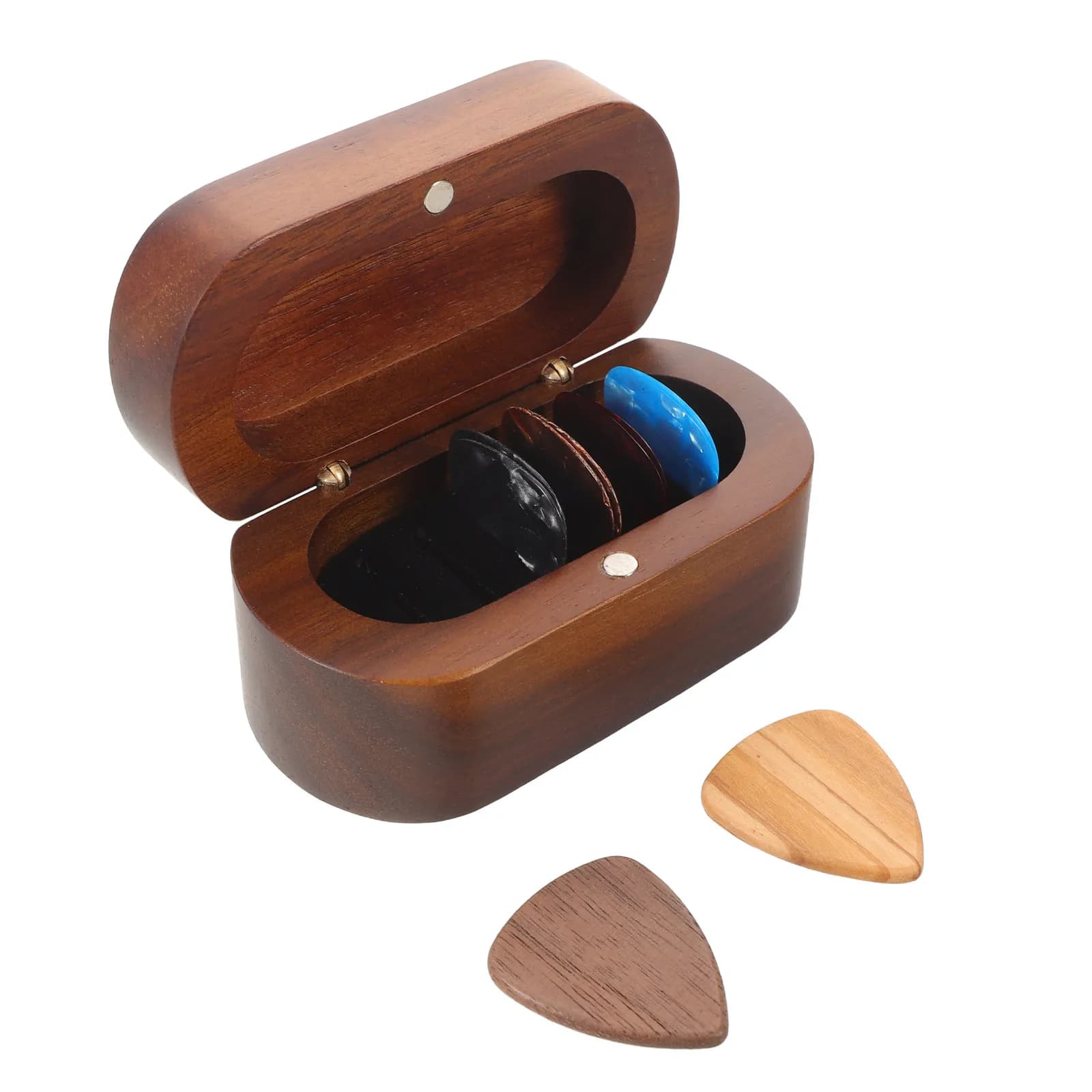 Set di 1 Porta Plettri in Legno, Elegante Scatola con 10 Plettri, Custodia Portatile per Chitarristi, Accessori Musicali, Custodia in Legno per Plettri