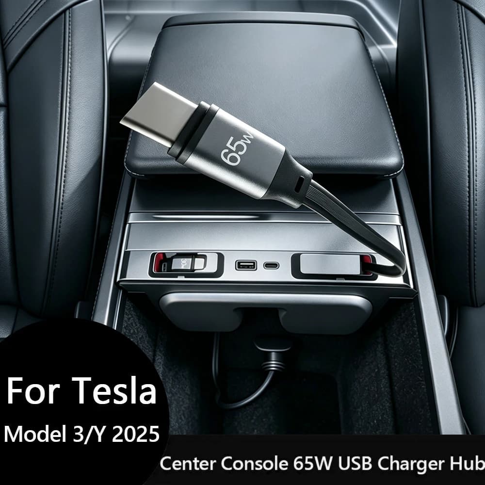 For Tesla Model Y Juniper 2026 Retractable Center Console USB Hub Model 3 Highland Phone Charger Fast Charging Docking Station