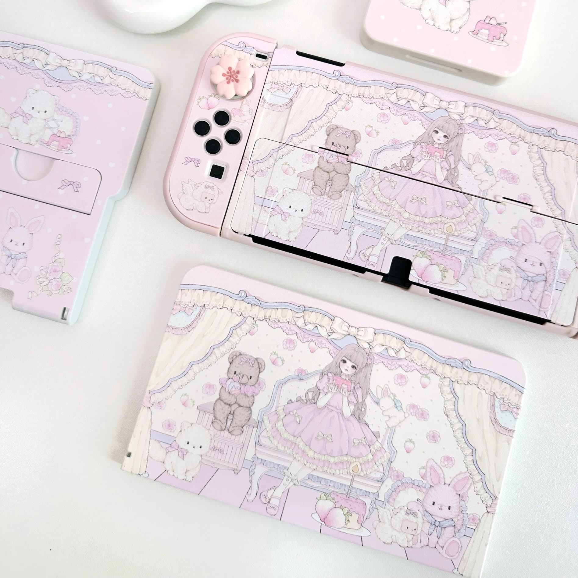 Custodia protettiva per interruttore stile Ins Custodia da gioco in stile diviso rosa Kawaii per ragazze Cover Joy-Con per controller OLED Nintendo Switch
