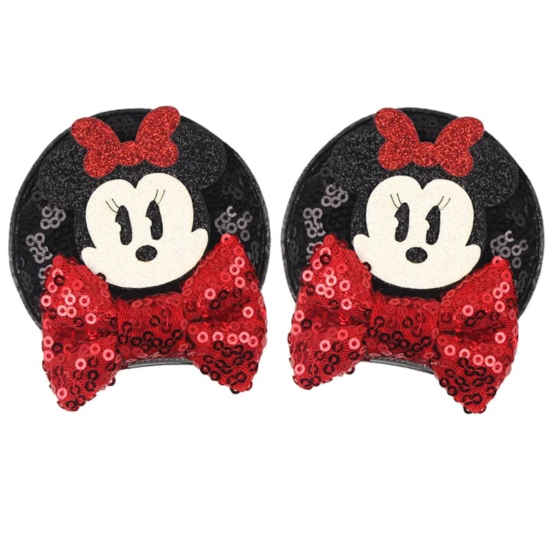 1 Pair Cartoon Minnie Mouse Ear Hair Clips Sweet Sequins Bows for Girls' Birthday Party Performances Wear Cute Hair Accessories