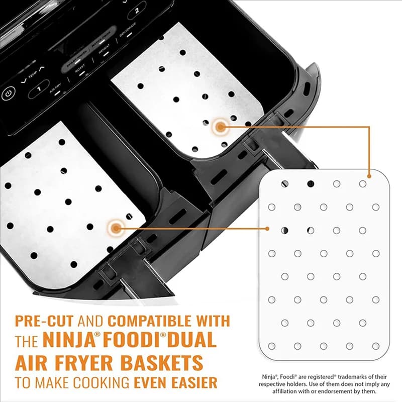 ABBK-300X Carta per friggitrice, Fodere di carta pergamena per friggitrice ad aria per Ninja Foodi Dual Air Fryer DZ201,DZ401 Fodere per friggitrice ad aria Carta