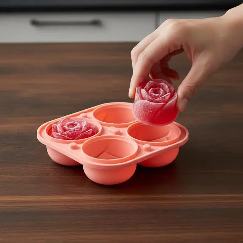 3D Rose Shaped Ice Cube Mold Reusable Non-Toxic Silicone Mold for Treats Summer Drinks Cocktail Home Bar Accessory