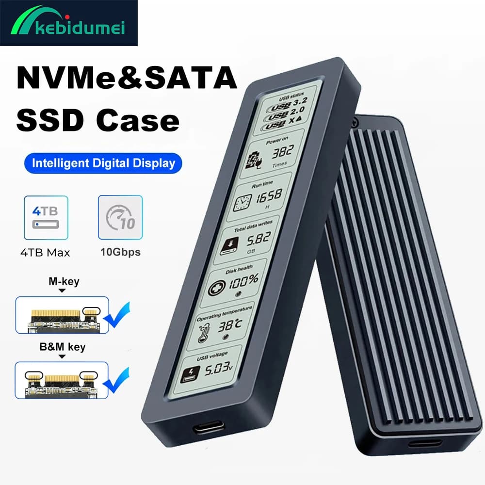 Custodia SSD M.2 Custodia SSD NVME SATA 10 Gbps da M.2 a USB Tipo C Display digitale intelligente Adattatore scatola SSD esterna Supporto UASP