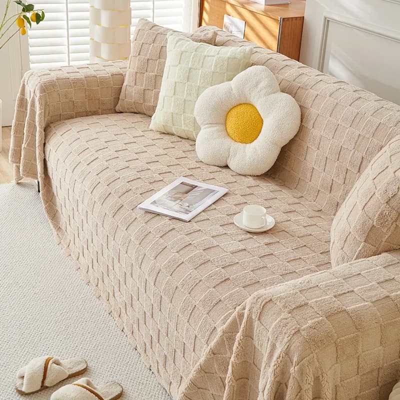 Asciugamano in peluche autunno inverno Copridivano in velluto di agnello Copridivano in tessuto Crema Coperta per divanetto addensata in tinta unita stile semplice e moderno