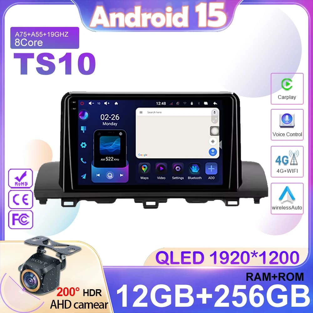 Android 15 Autoradio Per Honda Accord 10 CV X 2017 - 2021 Lettore Video Multimediale di Navigazione GPS 4G Stereo Senza Fili Carplay BT