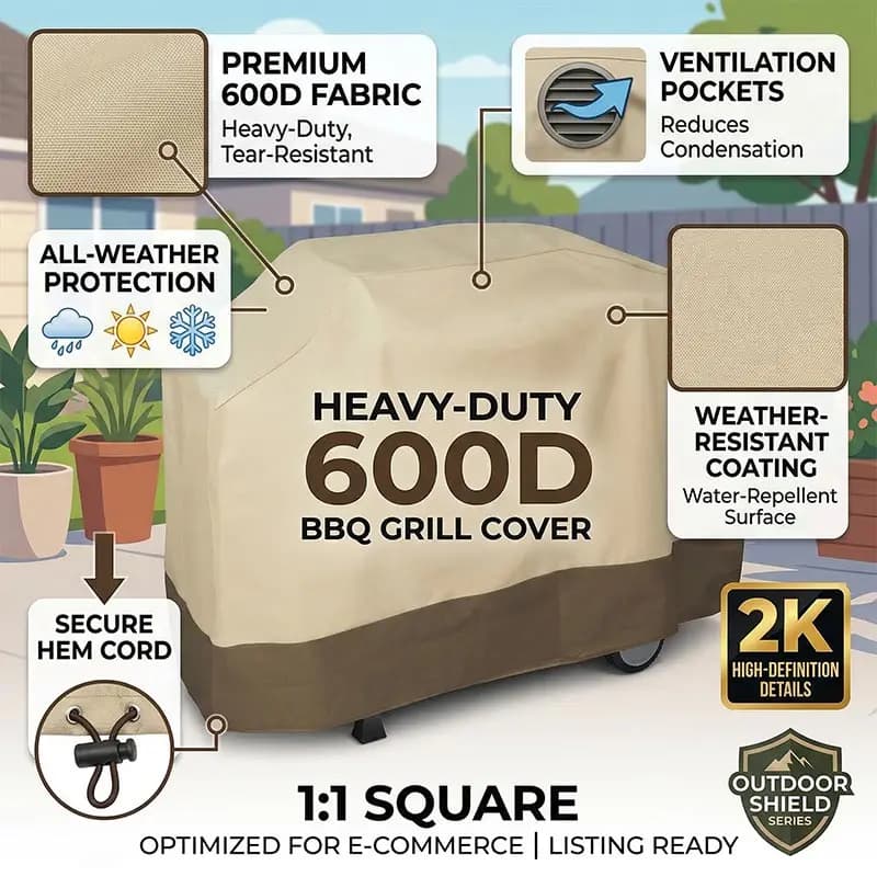 Barbecue Cover for Exterior 600D, Waterproof and Protective, Made of Oxford 600D, Anti-Vento, Anti-Polvere, Anti-Umidity and Anti-UV Fabric