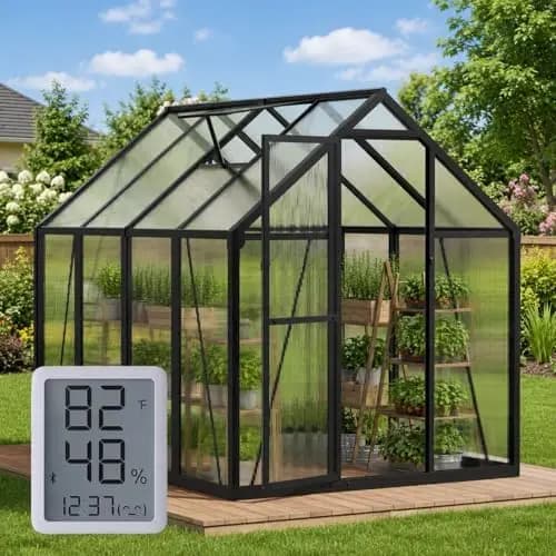 6×7.5FT Greenhouse for Outdo, Walk-in Greenhouse and Winter Garden Planting, Polyte Greenhouse with Eic Thermometers