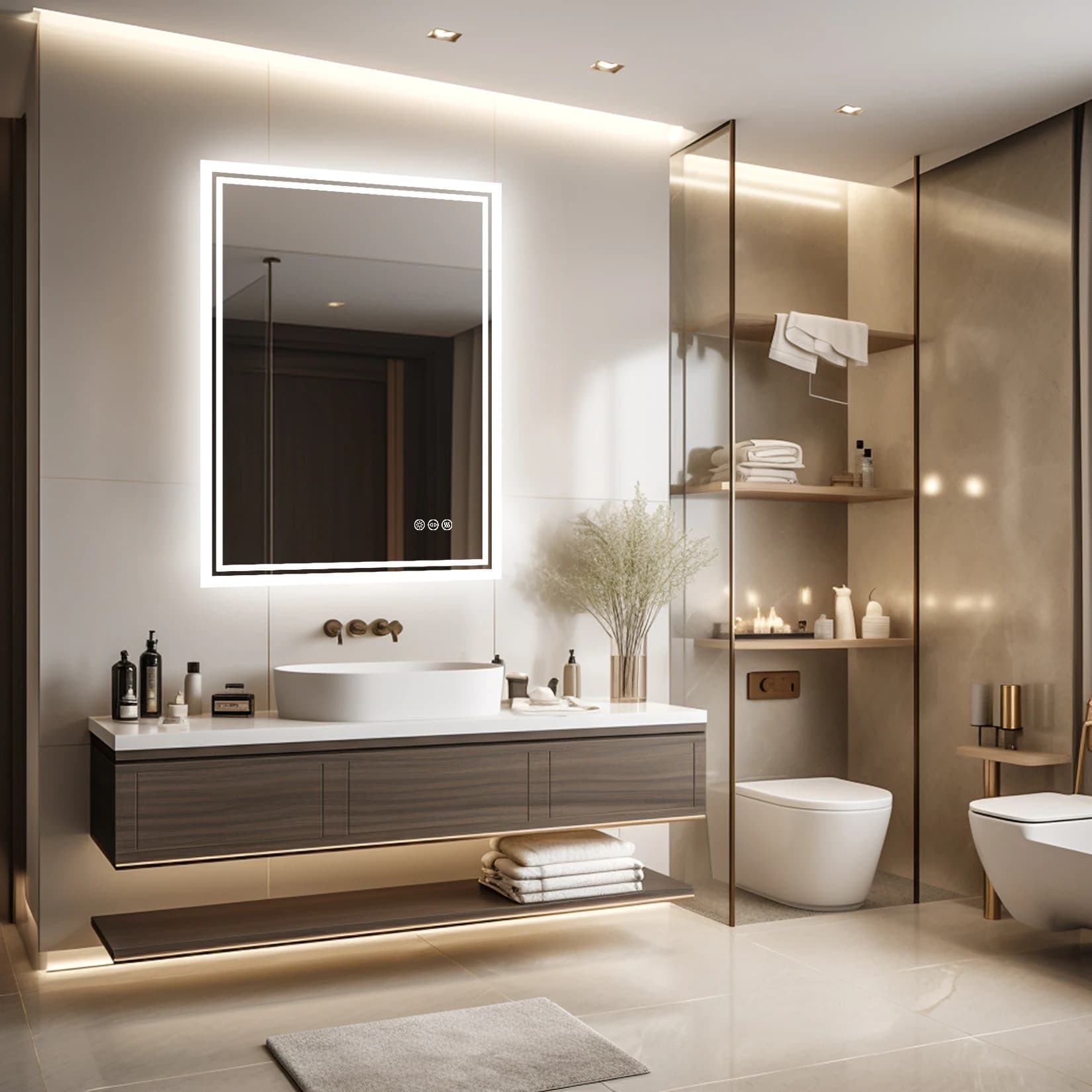 Vanity da bagno con specchio retroilluminato a LED con luci, antiappannamento, dimmerabile, CRI90+, pulsante touch, impermeabile, orizzontale/verticale