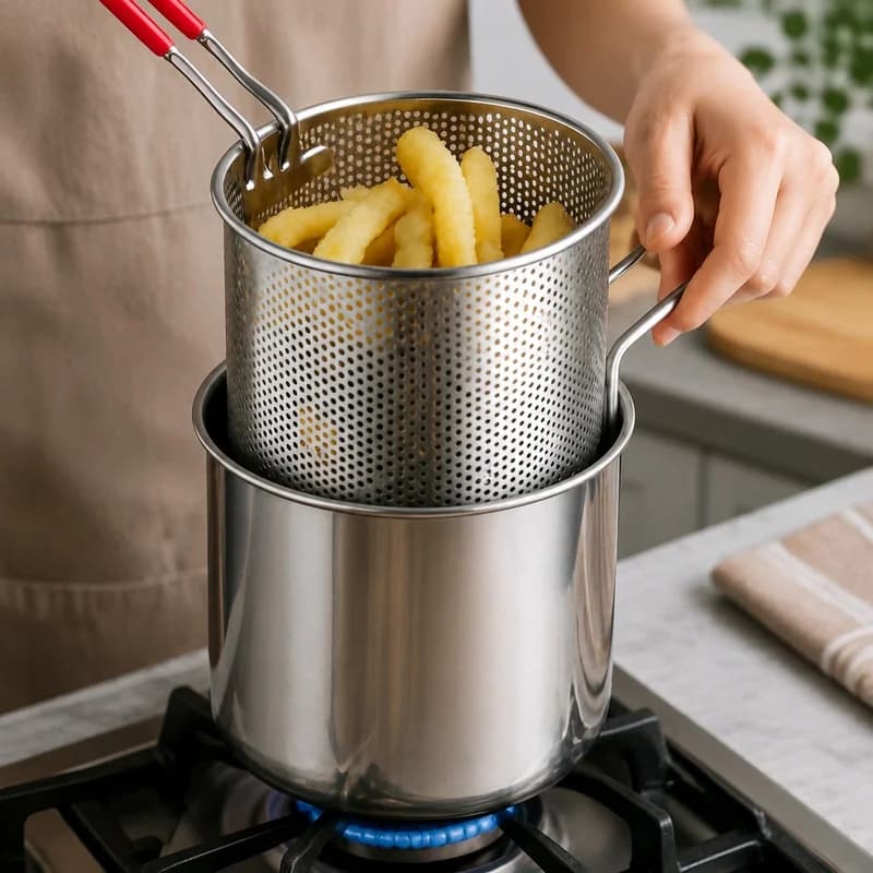 Stainless Steel Countertop Deep Fryer with Integrated Oil Filter for Crispy Wings and Fries