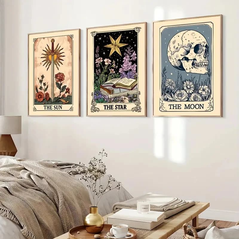 Abstract Bohemian Tarot Card Sun Moon Star Canvas Print Halloween Horror Skull Sword Wall Art Poster Modern Bedroom Home Deco