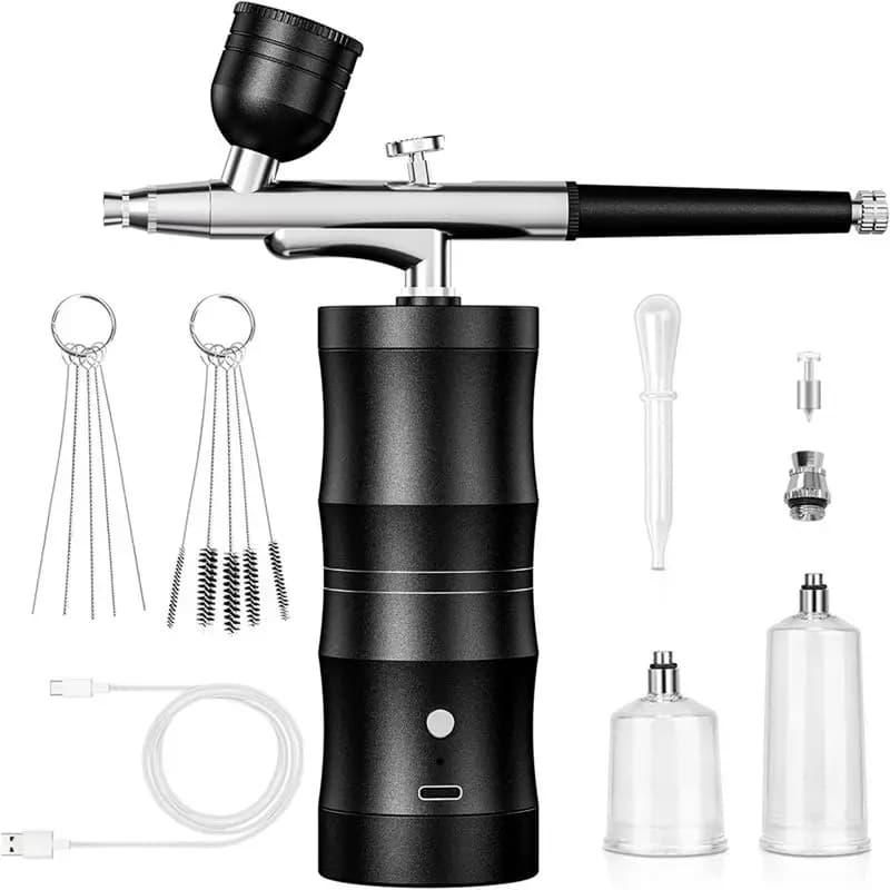 Kit aerografo con ugello da 0,3 mm e spazzola per pulizia, ricaricabile senza fili con compressore per verniciatura, trucco