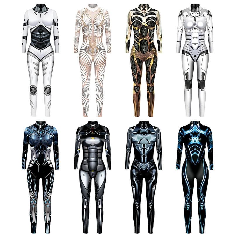 Nuovo unisex 3D Armor Mech Body Punk 3D stampato Steampunk Armor Tuta Halloween Party Costume Cosplay Carnevale Pagliaccetto