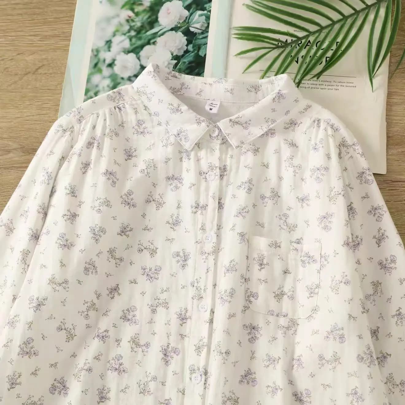 2026 Mori girl autumn 100% cotton yarn print shirts long sleeve blouses for women casual vintage tops women's summer clothes