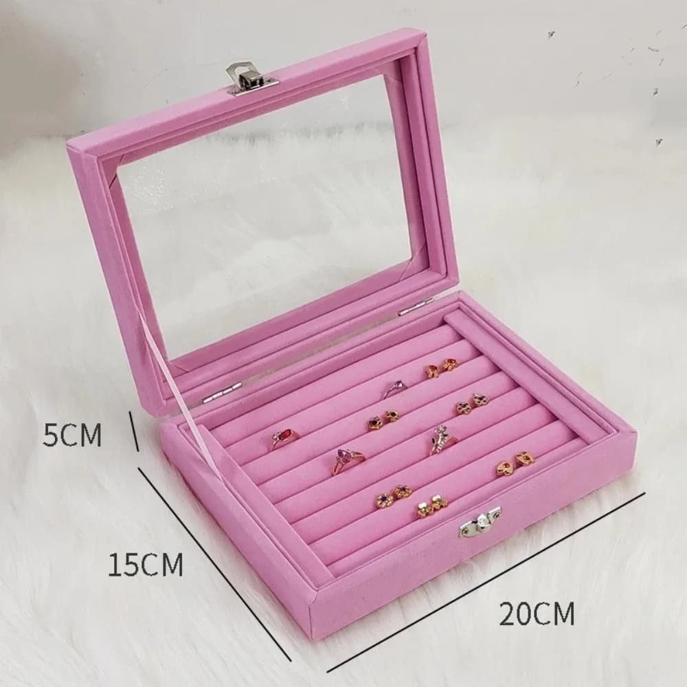 Flannel Lining Ring Storage Box With Cover Display Organizer Jewelry Display Organizer High Capacity Dust-Proof Design