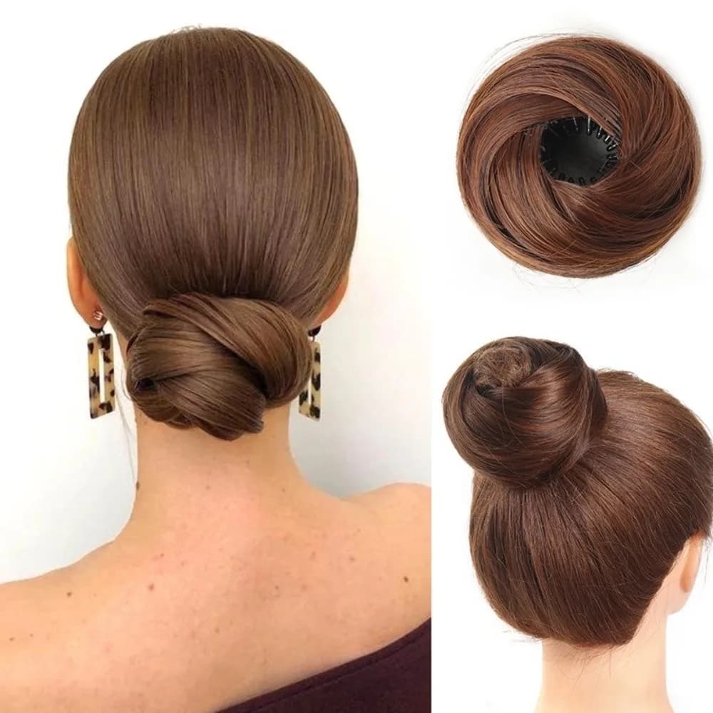 Synthetic Hair Clip in Hair Bun Straight Texture Circle Elastic Clips Donut Updo Messy Mini Retractable Chignons
