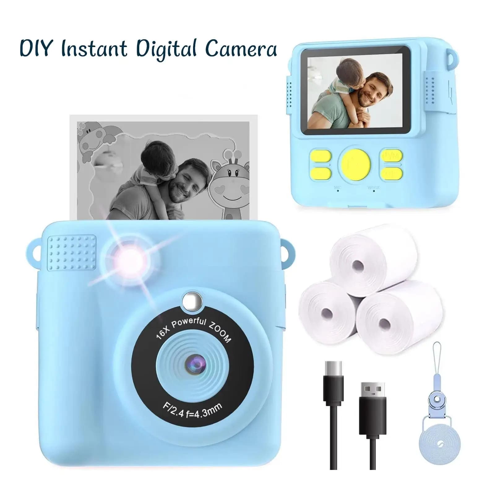 Fotocamera Portatile per Bambini con Stampa Istantanea, 3 Rotoli di Carta per Stampante, Videocamera Digitale HD 1080P, Giocattolo Perfetto per Bambini