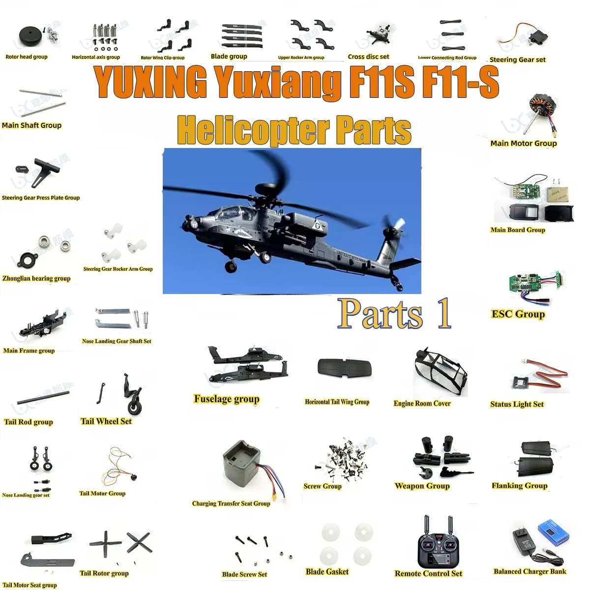 Parti per Elicottero RC YUXING Yu Xiang F11S F11-S Simili a Quelle Reali: Elica, Fusoliera, Motore, ESC, Carrello di Atterraggio, Coda, Braccio di Supporto, Fianchi