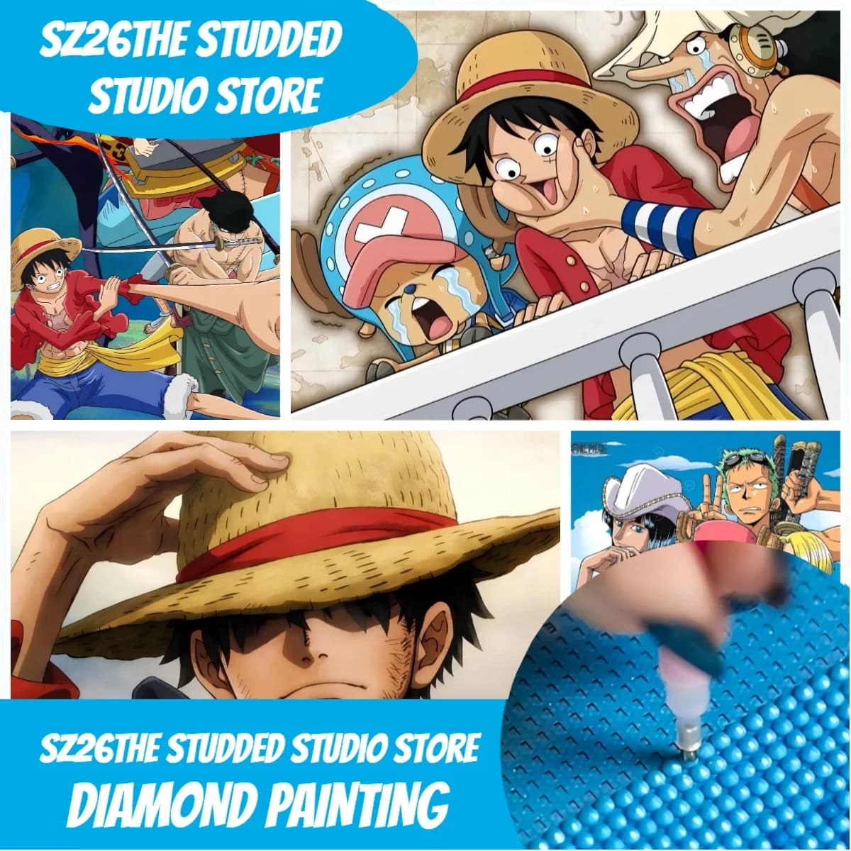 Sz26The Studded Anime One Piece Luffy Chopper Usopp 5D Diamond Painting Kit Full Drill DIY Rhinestone Embroidery Mosaic