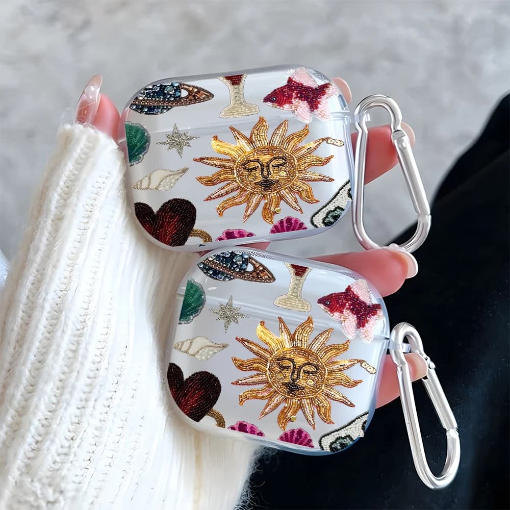 Golden Sun Star Pattern Clear Earphone Case for AirPods Pro 3/Pro 2/Pro Earbuds Case for AirPods 1/2/3/4 TPU Protective Cover